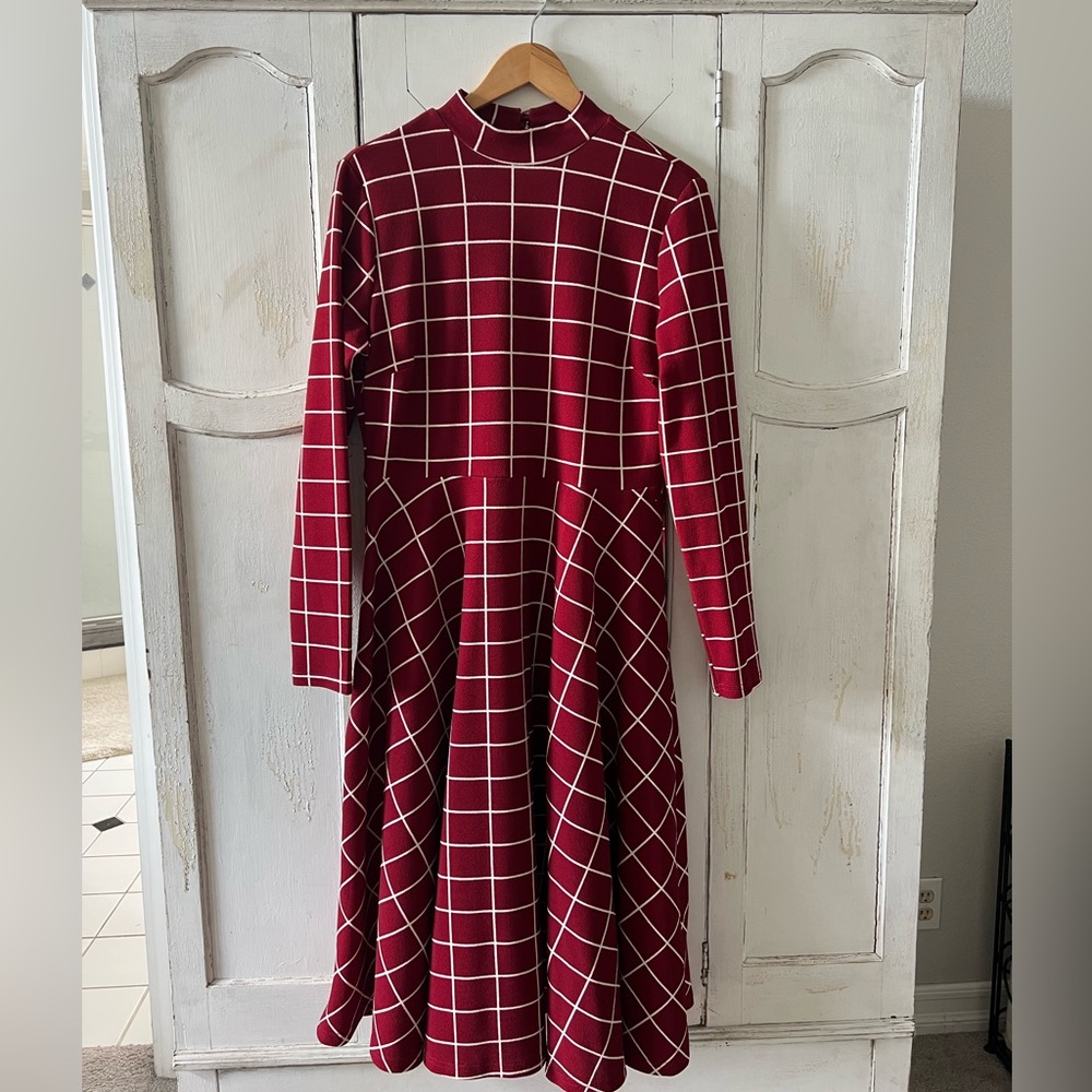 Burgundy Plaid Dress